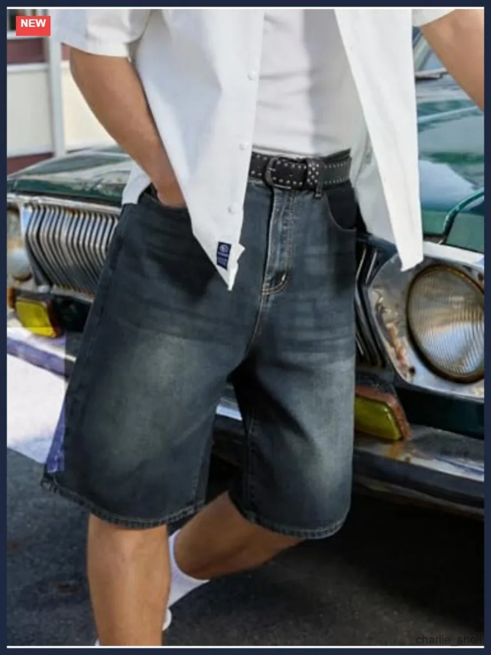 Men's Baggy Jean Shorts Loose Fit Streetwear Jorts Vintage Wash